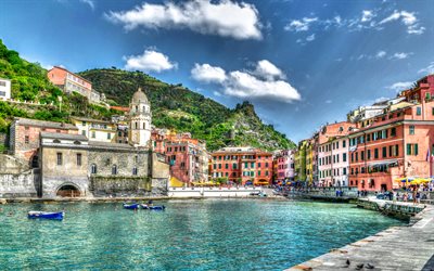 Manarola, HDR, 4k, summer, harbor, Cinque Terre, Italy, Europe
