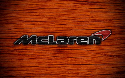 McLaren F1 Team, 4k, logo, F1 teams, F1, Formula 1 wooden texture, Formula 1 2018, McLaren