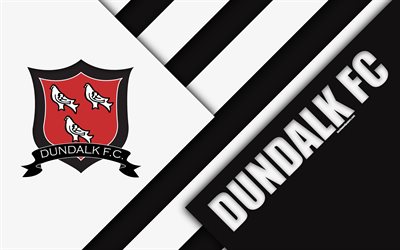 dundalk fc, 4k, logo, schwarz und wei&#223; abstraktion, irish football club, material, design, emblem, dundalk, irland, fu&#223;ball, league of ireland premier division