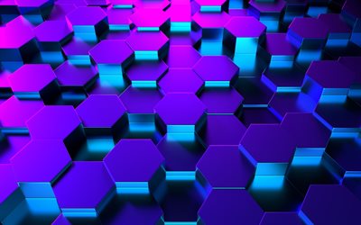 4k, violet hexagones, de l&#39;art, de la g&#233;om&#233;trie, des hexagones, des cr&#233;atifs, des formes g&#233;om&#233;triques