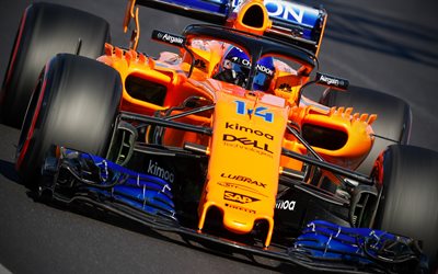 4k, Fernando Alonso, close-up, raceway, Bilar 2018, Formel 1, McLaren MCL33, F1, McLaren 2018, F1-bilar, nya McLaren F1, MCL33, McLaren