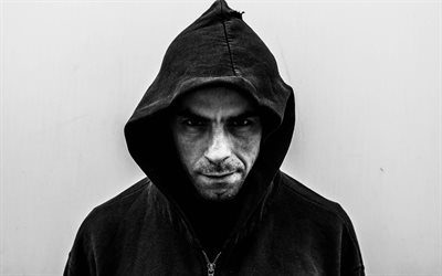 Jorden Kontrollrummet, Franska DJ, Lubin Leroi-gourhan, Techno, 4k, portr&#228;tt, foto skjuta, svartvitt, photoshoot