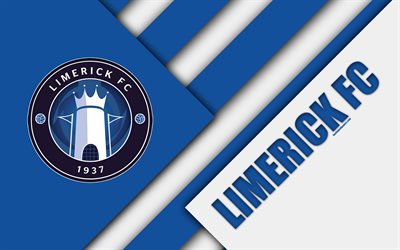 Limerick FC, 4k, logo, blue white abstraction, Irish football club, material design, emblem, Limerick, Ireland, football, League of Ireland Premier Division