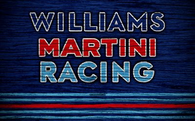 Williams Martini Racing, 4k, logo, F1 teams, F1, Williams F1 flag, Formula 1 wooden texture, Formula 1 2018, Williams