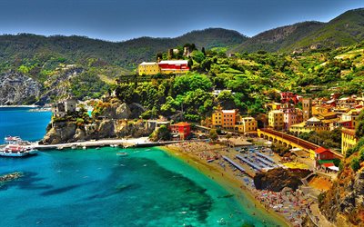 Monterosso al Mare, HDR, 4k, الصيف, الشاطئ, منتجع, إيطاليا, أوروبا