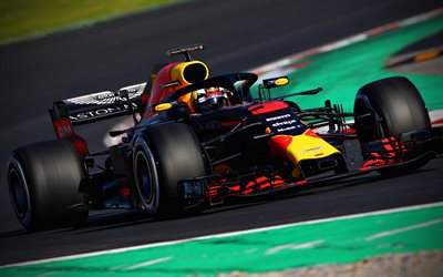 4k, Daniel Ricciardo, close-up, raceway, Bilar 2018, F1, Formel 1, HALO, Aston Martin Red Bull Racing, Formula One, Red Bull Racing RB14