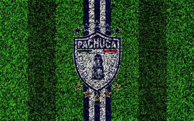 cf pachuca, 4k, fu&#223;ball-rasen, logo, mexikanische fu&#223;ball club, emblem, blau mit wei&#223;en linien, primera division, liga mx, gras-textur, pachuca de soto, mexiko, fu&#223;ball, pachuca fc