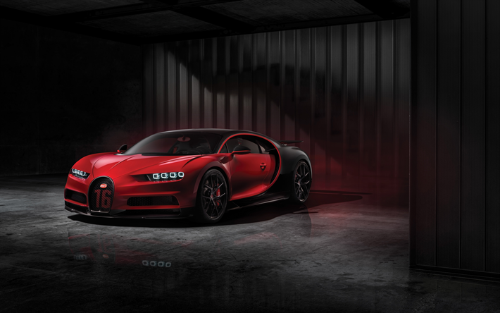 Bugatti Chiron Sport, garage, 2018 voitures, 4k, hypercars, de nouvelles Chiron, Bugatti, rouge Chiron, supercars