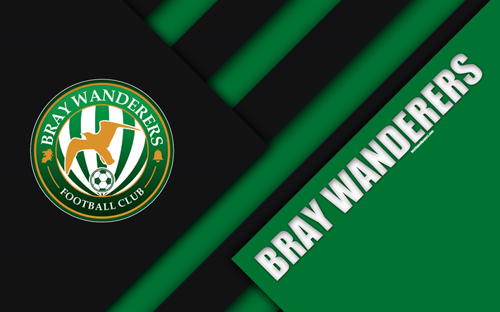 ブレイWanderers FC, 4k, ロゴ, 緑黒抽象化, アイルランドのサッカークラブ, 材料設計, エンブレム, ブレイ, アイルランド, サッカー, リーグアイルランドプレミア事業部