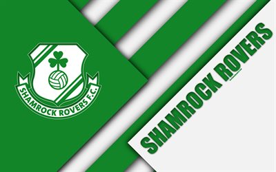 Shamrock Rovers FC, 4k, logo, vihre&#228; valkoinen abstraktio, Irish football club, materiaali suunnittelu, tunnus, Dublin, Irlanti, jalkapallo, League of Irlanti Premier Division