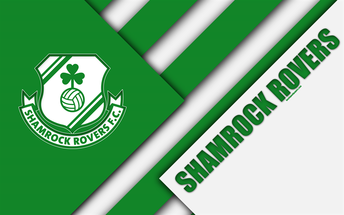 Shamrock Rovers FC, 4k, logotyp, gr&#246;n vit abstraktion, Irish football club, material och design, emblem, Dublin, Irland, fotboll, League Irland-Premier Division
