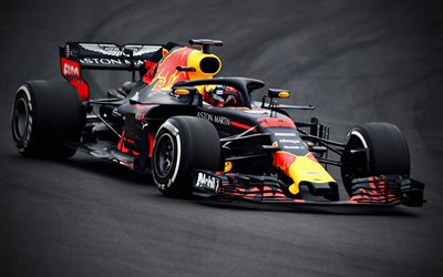 4k, Max Verstappen, close-up, raceway, 2018 cars, F1, Formula 1, HALO, Aston Martin Red Bull Racing, RB14, Verstappen, Formula One, Red Bull Racing RB14