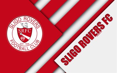 Sligo Rovers FC, 4k, logo, red white abstraction, Irish football club, material design, emblem, Sligo, Ireland, football, League of Ireland Premier Division