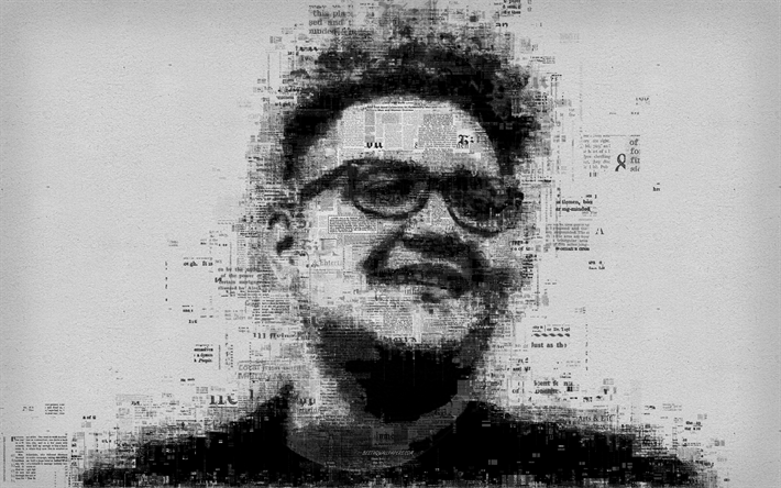 Slushii, American DJ, 4k, creative art portrait, newspaper art, portrait of letters, Julian Scanlan, typography, electronic dance music