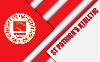St Patricks Athletic FC, 4k, logotyp, r&#246;d vit abstraktion, Irish football club, material och design, emblem, Dublin, Irland, fotboll, League Irland-Premier Division