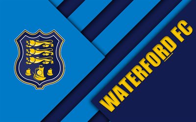 Waterford FC, 4k, logo, blue abstraction, Irish Football Club, material design, emblem, Waterford, Ireland, football, League of Ireland Premier Division, Waterford United