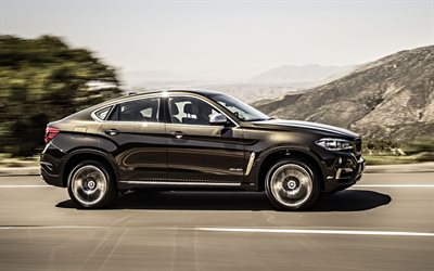 BMW X6, 2018, 4k, exterior, side view, luxury sports crossover, new brown X6, German cars, BMW