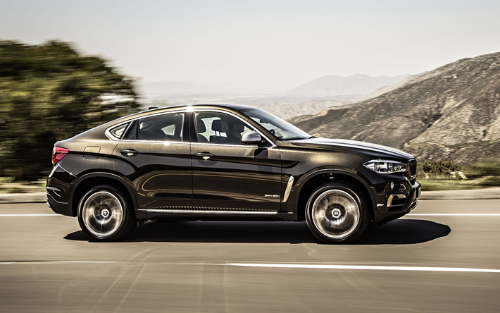 BMW X6, 2018, 4k, &#224; l&#39;ext&#233;rieur, vue de c&#244;t&#233;, de sports de luxe de croisement, de nouveau brun X6, voitures allemandes, BMW