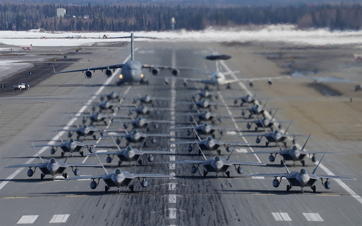 ロッキードマーチンF-22ラプター, 米空軍, 軍飛行場, アメリカファイターズの滑走路, ボーイングC-17Globemaster III, F-22, USAF, 軍用機, 米国