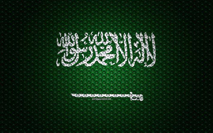 La bandera de Arabia Saudita, 4k, arte creativo, malla de metal textura, Arabia Saudita bandera, s&#237;mbolo nacional, Arabia Saudita, Asia, las banderas de los pa&#237;ses Asi&#225;ticos