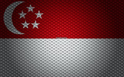 Drapeau de Singapour, 4k, art cr&#233;atif, de maille en m&#233;tal de la texture, de Singapour drapeau, symbole national, &#224; Singapour, en Asie, les drapeaux des pays d&#39;Asie
