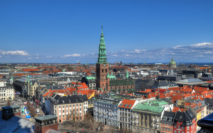 City Hall Square, Copenhagen, chapel, old architecture, landmark, Denmark, capital