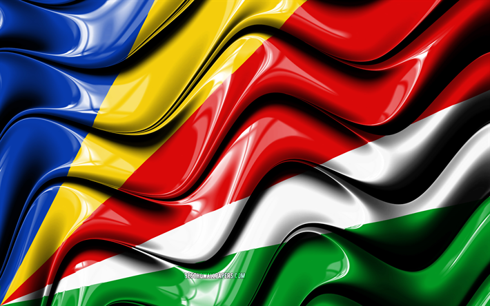 Seychellien lippu, 4k, Afrikka, kansalliset symbolit, 3D art, Seychellit, Afrikan maissa, Seychellit 3D flag