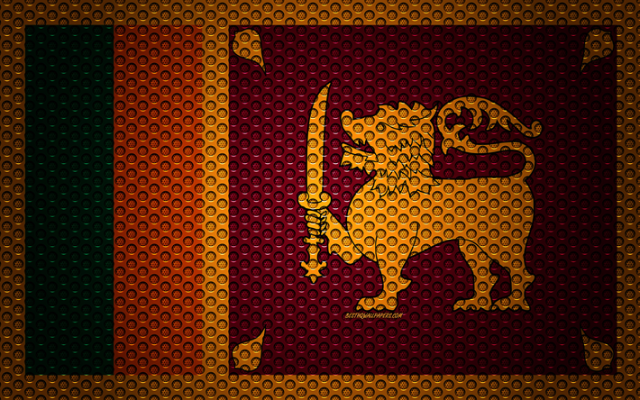 Bandera de Sri Lanka, 4k, arte creativo, malla de metal textura, Sri Lanka bandera, s&#237;mbolo nacional, Sri Lanka, Asia, las banderas de los pa&#237;ses Asi&#225;ticos