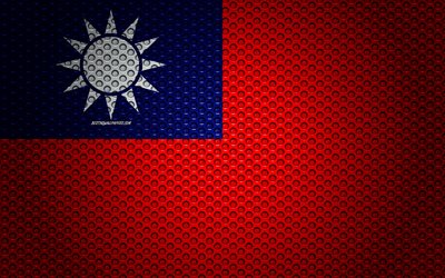 Asya &#252;lkelerinin Tayvan bayrağı, 4k, yaratıcı sanat, metal mesh dokusu, Tayvan bayrak, ulusal sembol, Tayvan, Asya bayrakları