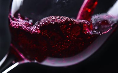 النبيذ الأحمر, 4k, كوب من النبيذ, ماكرو, صب النبيذ, المشروبات الكحولية, النبيذ
