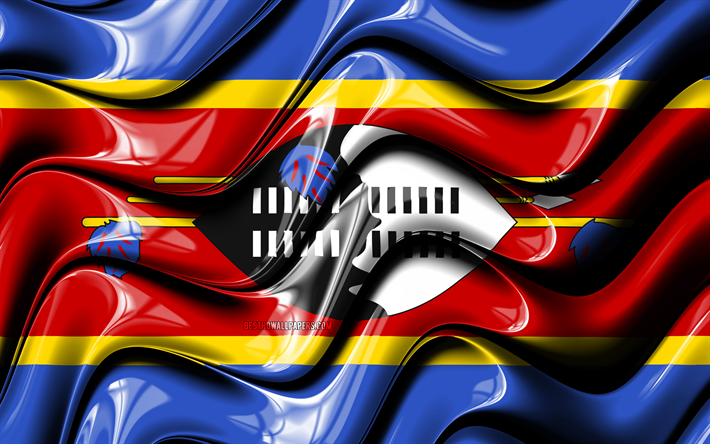 Swazi bayrağı, 4k, Afrika, Ulusal semboller, Eswatini Bayrak, 3D sanat, Eswatini, Afrika &#252;lkeleri, Eswatini 3D bayrak