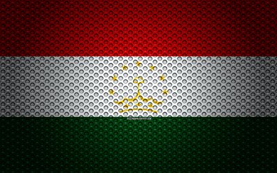 Asya &#252;lkeleri Tacikistan bayrağı, 4k, yaratıcı sanat, metal mesh dokusu, Tacikistan bayrak, ulusal sembol, Tacikistan, Asya bayrakları