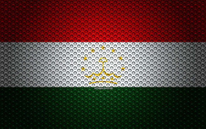Flaggan i Tadzjikistan, 4k, kreativ konst, metalln&#228;t konsistens, Tadzjikistans flagga, nationell symbol, Tadzjikistan, Asien, flaggor fr&#229;n l&#228;nder i Asien