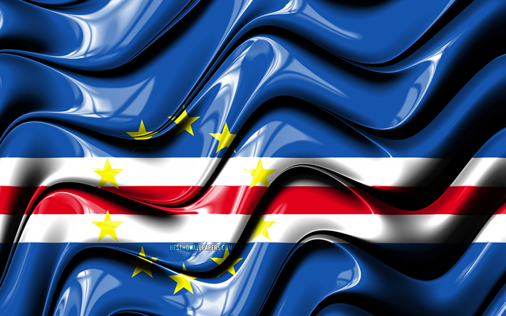 Cabo Verde bandeira, 4k, &#193;frica, s&#237;mbolos nacionais, Pavilh&#227;o de Cabo Verde, Arte 3D, Cabo Verde, Pa&#237;ses da &#225;frica, Cabo Verde bandeira 3D