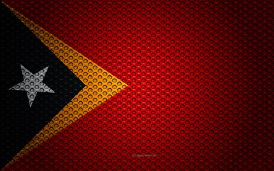 flagge von ost-timor, 4k -, kunst -, metall textur, ost-timor flag, nationales symbol, ost-timor, asien, flaggen asiatischer l&#228;nder