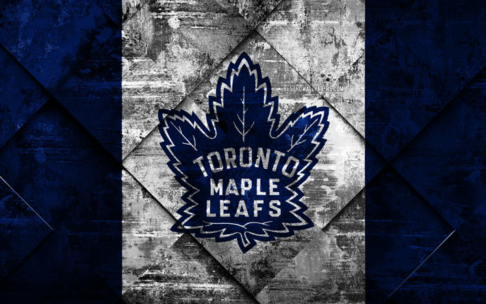 Toronto Maple Leafs, 4k, Canadian hockey club, grunge art, rhombus grunge texture, American flag, NHL, Toronto, Ontario, Canada, USA, National Hockey League, Canadian flag, hockey