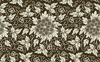 brown floral texture, floral patterns, decorative art, flowers, floral ornament, background with flowers, floral textures