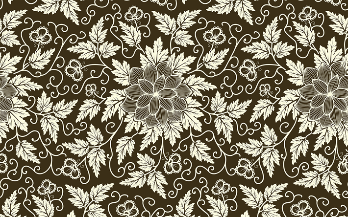 brun blommig struktur, blomm&#246;nster, dekorativa konst, blommor, blommig prydnad, bakgrund med blommor, blommig texturer