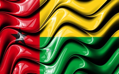 Guinea-Bissau flagga, 4k, Afrika, nationella symboler, Flaggan i Guinea-Bissau, 3D-konst, Guinea-Bissau, Afrikanska l&#228;nder, Guinea-Bissau 3D-flagga
