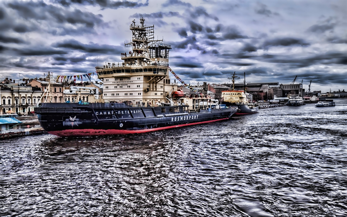 Sankt Peterburg, جليد, السفن الروسية, نهر نيفا, روسيا, HDR