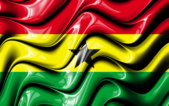 Ghanas flagga, 4k, Afrika, nationella symboler, Flaggan i Ghana, 3D-konst, Ghana, Afrikanska l&#228;nder, Ghana 3D-flagga