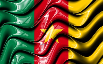 Kamerun bayrağı, 4k, Afrika, Ulusal semboller, Kamerun Bayrak, 3D sanat, Kamerun, Afrika &#252;lkeleri Kamerun 3D bayrak