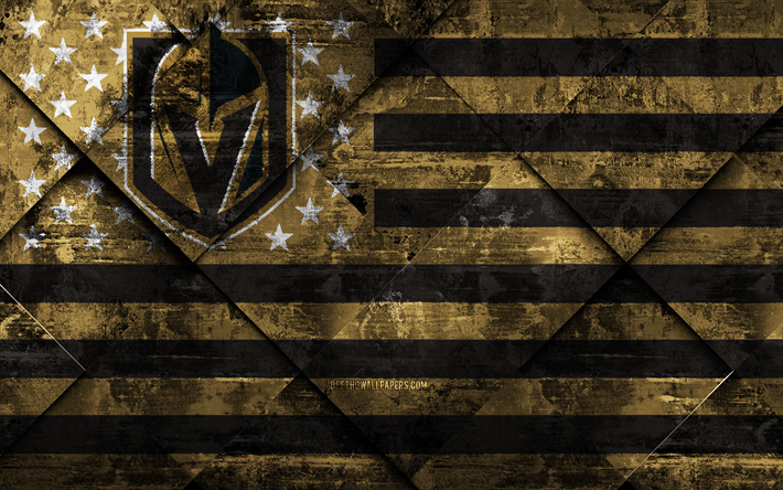 Vegas Golden Knights, 4k, American hockey club, grunge art, rhombus grunge texture, American flag, NHL, Nevada, USA, National Hockey League, USA flag, hockey