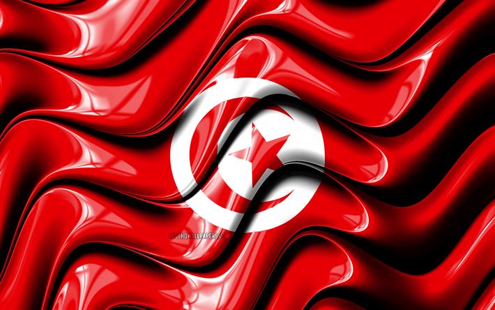 チュニジア国旗, 4k, アフリカ, 国立記号, 旗のチュニジア, 3Dアート, チュニジア, アフリカ諸国, チュニジアでの3Dフラグ