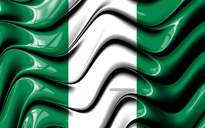 Nigeria bandera, 4k, &#193;frica, s&#237;mbolos nacionales, la Bandera de Nigeria, arte 3D, Nigeria, los pa&#237;ses Africanos, Nigeria 3D de la bandera