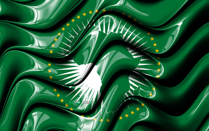 Afrikanska Unionens flagga, 4k, AU flagga, Afrika, Flagga av Afrikanska Unionen, 3D-konst, Afrikanska Unionen, Afrikanska l&#228;nder, Afrikanska Unionen 3D-flagga