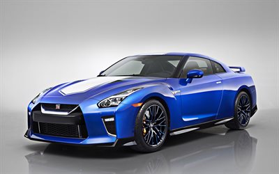 2020, Nissan GT-R, 50th Anniversary, front view, exterior, new blue, blue sports coupe, Japanese sports cars, Nissan
