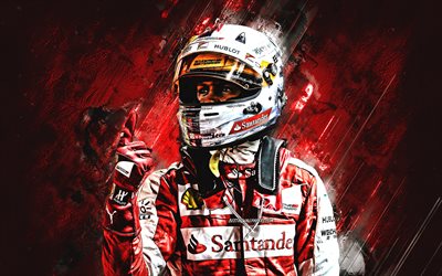 Sebastian Vettel, grunge, Formula 1, german racing driver, F1, Scuderia Ferrari, Vettel, red stone, Formula One, Ferrari