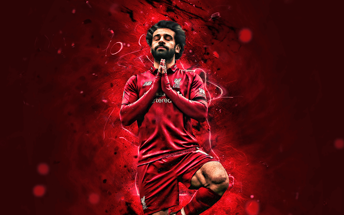 Mohamed Salah, iloa, LFC, henkil&#246;kohtainen juhla, egyptin jalkapalloilijat, Liverpool FC, fan art, V&#228;&#228;rin, Premier League, Mohamed Salah art, tavoite, Mo Salah, jalkapallo, neon valot, Salah Liverpool