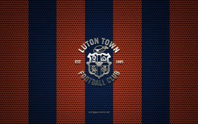 Luton Town FC logo, English football club, metal emblem, orange-black metal mesh background, Luton Town FC, EFL Championship, Luton, Bedfordshire, England, football